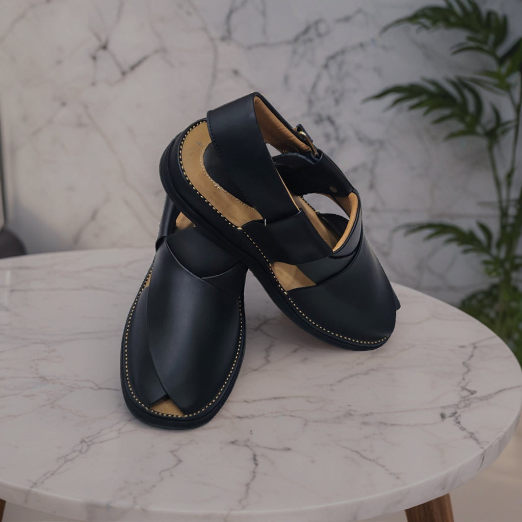 Peshawar Zalmi Medicated Gogo Shape Chappal (Simple Black)