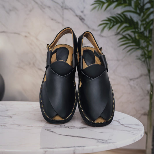 Peshawar Zalmi Medicated  Gogo Shape Chappal (Simple Black)
