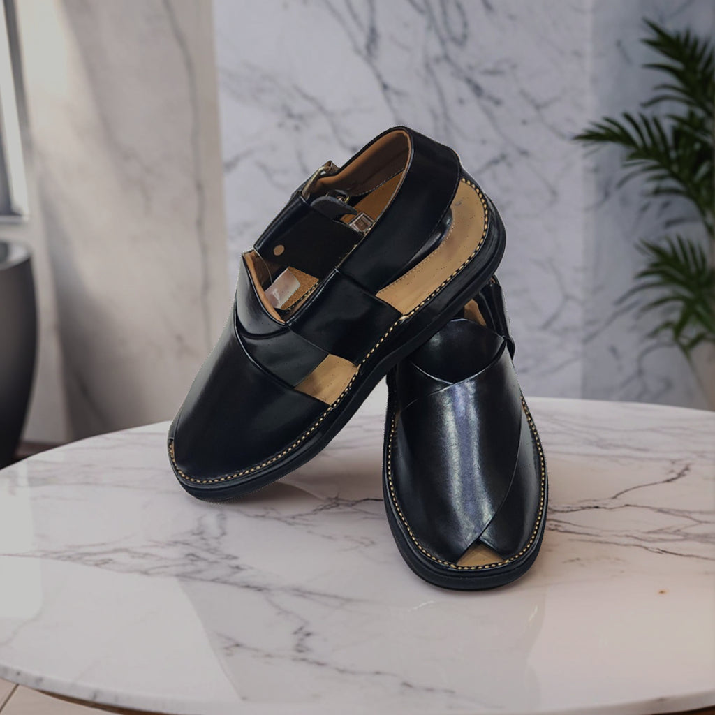 Peshawar Zalmi Medicated Gogo Shape Chappal (Black Shine colour)