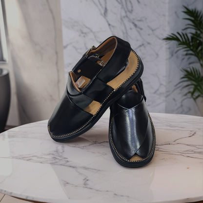 Peshawar Zalmi Medicated Gogo Shape Chappal (Black Shine colour)